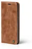 A brown flip cover case for a smartphone, shown from the side. Produktbild-Vorschau