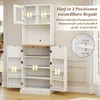 A white cabinet with multiple shelves and doors, showcasing adjustable shelf positions. Podgląd zdjęcia produktu