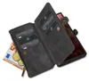 An open wallet case for a smartphone, showing card slots, a zipper pocket with euro currency and coins, and the phone itself inserted into the case. Produktbild-Vorschau