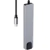 A USB-C hub adapter with various ports and a connected USB-C cable, presented against a white background. Produktbild-Vorschau