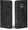 A black flip cover case for a Samsung Galaxy S7 phone is shown from two angles. Produktbild-Vorschau