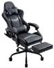 A black and gray gaming chair with a footrest is shown from a diagonal angle against a white background. Produktbild-Vorschau