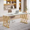 A modern office desk with a marble top and gold legs, set in a well-lit office environment with shelves in the background. Anteprima dell’immagine prodotto