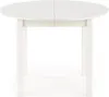 A white round dining table with a drop-leaf design, shown from the front. Náhľad obrázku produktu