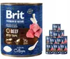 A large can of dog food is shown next to a pyramid of smaller cans of the same product. Produktbild-Vorschau