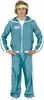 A young person wearing a teal tracksuit with white stripes and a yellow headband. Produktbild-Vorschau