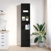 A tall, black highboard with shelves and drawers, placed next to a desk with a lamp and a large potted plant. Náhľad obrázku produktu