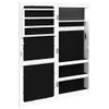 An open white jewelry cabinet with black interior lining, showing shelves and hooks for organizing jewelry. Voir les images du produit