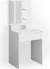 A white vanity table with a mirror and shelves. Produktbild-Vorschau