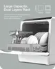 A close-up view of the interior of a dishwasher, showing racks filled with dishes and cutlery. Text overlays describe the product's capacity and features. Produktbild-Vorschau