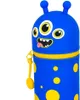 A close-up, front-facing view of a blue silicone pencil case shaped like a cartoon monster with yellow polka dots. Anteprima dell’immagine prodotto