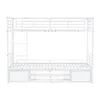A white metal bunk bed with storage drawers and shelves underneath. Anteprima dell’immagine prodotto