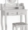 A white vanity table with a mirror and a stool. Podgląd zdjęcia produktu