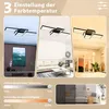 Collage showing a modern geometric LED ceiling light in different room settings and demonstrating its dimming capabilities. Voir les images du produit