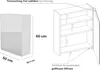 A diagram showing the dimensions and features of a cabinet, alongside a 3D rendering of the cabinet. Náhľad obrázku produktu