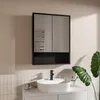 60x78 cm Spiegelschrank Bad Schwarz mit Glaseinlegeböden Produktbild-Vorschau 1