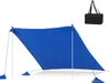 A blue beach tent with poles and sand anchors, and a black carrying bag. Produktbild-Vorschau