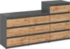 A modern dresser with multiple drawers, featuring a dark gray frame and wood-effect drawer fronts. Náhľad obrázku produktu
