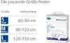 A size chart for Molicare Slip incontinence products, alongside an image of the product packaging. Anteprima dell’immagine prodotto