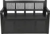 A black outdoor storage bench with a slatted backrest and slatted front panels. Produktbild-Vorschau