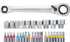A set of tools, including a ratchet wrench and various socket and bit attachments, laid out on a white background. Produktbild-Vorschau