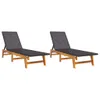 Sonnenliegen 2 Stk. Schwarz Braun Poly Rattan Massivholz Produktbild-Vorschau 1
