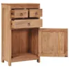 A wooden sideboard with three drawers and one cabinet door open. Voir les images du produit
