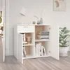 A white sideboard with open doors and drawers, displaying books and decorative items, in a well-lit room. Voir les images du produit