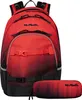 A red and black backpack and a matching pencil case are shown against a white background. Anteprima dell’immagine prodotto