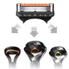 Close-up illustration showing a razor blade head and three different handle attachments. Produktbild-Vorschau