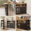 A collage of images showing a black and wood kitchen island/bar. Produktbild-Vorschau