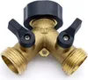 A brass Y-shaped hose splitter with two black handles and a black cap on top, shown against a white background. Produktbild-Vorschau