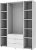 A white wardrobe with multiple shelves and drawers, shown from the front. Náhled obrázku produktu