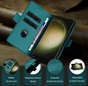 A teal phone case with card slots and a phone inside, shown with inset images highlighting features. Produktbild-Vorschau