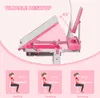 A collage of an adjustable pink and white children's desk, showing its tiltable desktop feature and different angles for writing, reading, and drawing. Produktbild-Vorschau
