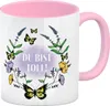 Kaffeebecher Rosa mit motivierenden Worten und Blumenrahmen Produktbild-Vorschau 1