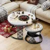 okwish Couchtisch-Set 2-teilig rund-weiß Marmor Optik – Produktbild-Vorschau 1