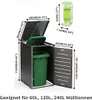 A diagram showing a garbage bin enclosure with dimensions and a small illustration of a spirit level. Náhľad obrázku produktu