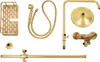 A collection of brass-colored shower fixtures laid out on a white background. Náhľad obrázku produktu