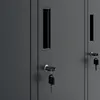 Close-up of a gray metal locker with two keys inserted into locks. Produktbild-Vorschau