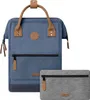 A blue backpack and a gray pouch are shown against a white background. Voir les images du produit