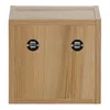 The back of a wooden cabinet with two metal handles. Produktbild-Vorschau