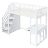 A white loft bed with stairs and a desk, shown against a white background. Podgląd zdjęcia produktu