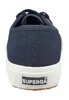 The back view of a navy blue Superga sneaker with a white sole. Produktbild-Vorschau
