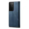 A blue flip-style phone case for a Samsung Galaxy S21 Ultra 5G, shown closed with the camera cutout visible. Produktbild-Vorschau