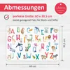 A flat lay image of a children's alphabet mat with animals, showing its dimensions. Náhled obrázku produktu