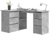 A corner desk with drawers and shelves, shown from a front-diagonal angle against a white background. Produktbild-Vorschau
