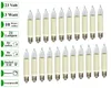 A collection of small candle-shaped light bulbs with text labels on the left side. Produktbild-Vorschau