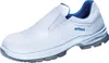 A white Atlas safety shoe with blue accents is shown against a white background. Produktbild-Vorschau