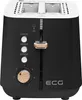 A black toaster with white accents and wood detailing is shown against a white background. Voir les images du produit